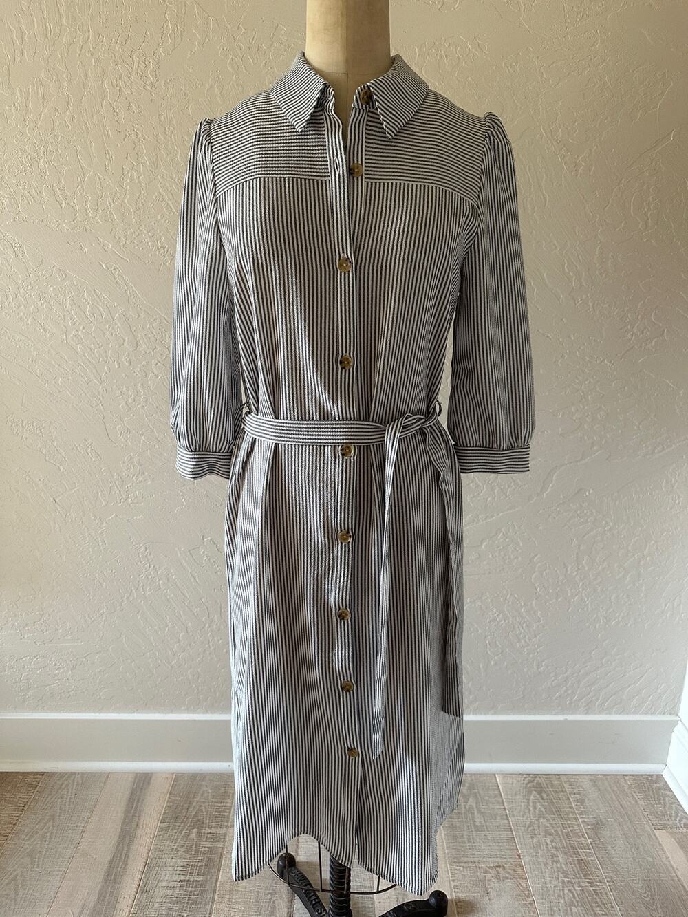 MONTEAU | Women's NEW Pin Stripe Shirt Dress Tie Waist Cottagecore Size Medium